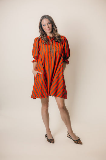 Entro Contrasting Stripe Mini Dress in Red Brown