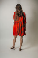 Entro Contrasting Stripe Mini Dress in Red Brown
