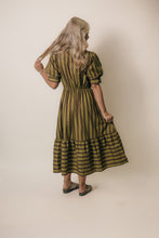 Load image into Gallery viewer, Entro Contrasting Stripe Front Bow Tie Midi Dress in Martini Olive
