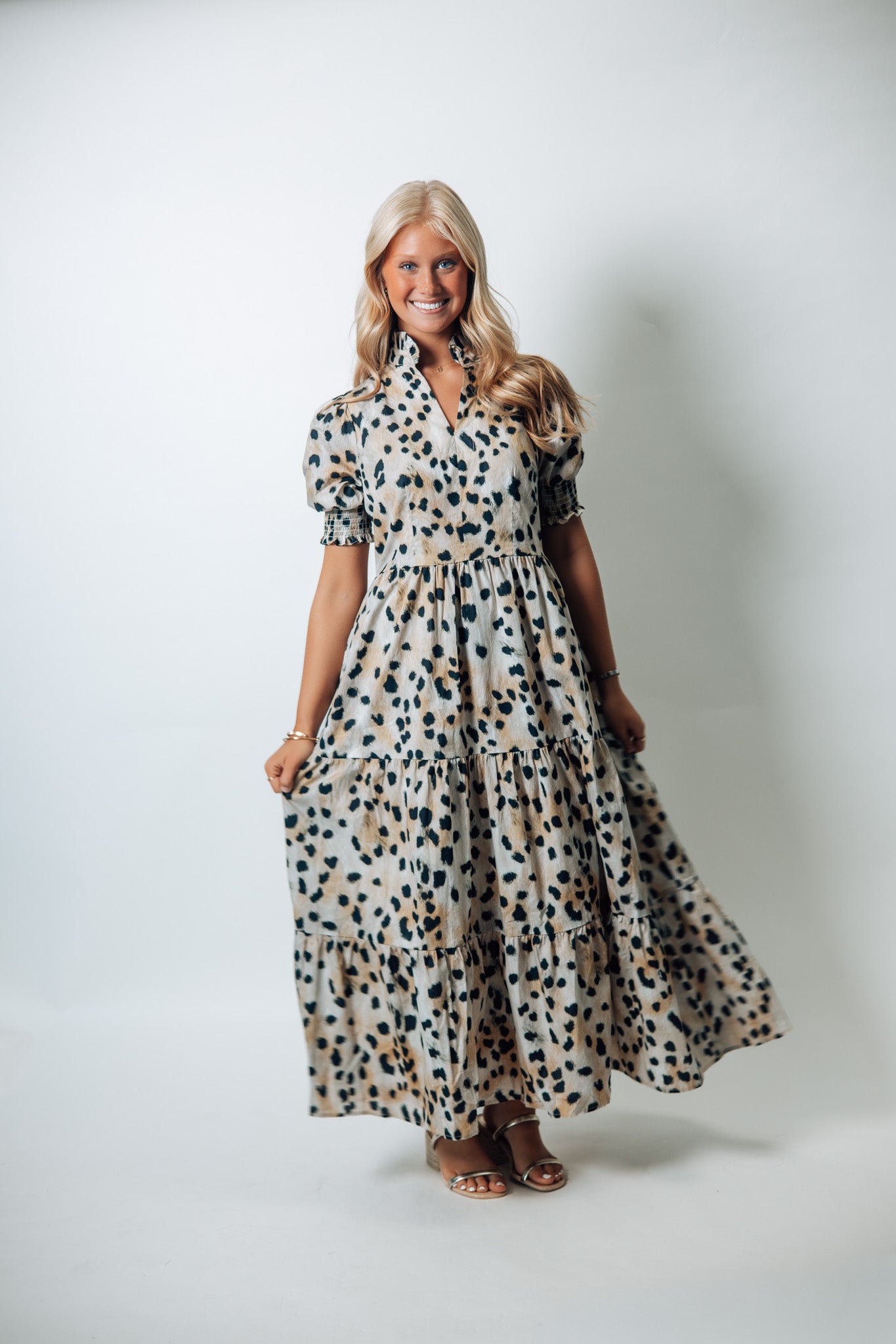 grey animal print maxi dress FATE in Ivory Multi – June Adel 5t girls dress