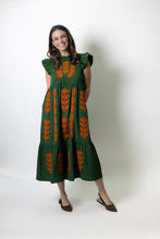 Load image into Gallery viewer, Jodifl Floral Applique Midi Dress in Green
