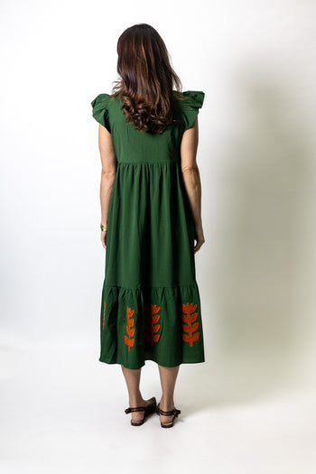 Jodifl Floral Applique Midi Dress in Green