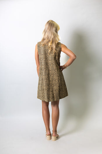 Jodifl Button Down Leopard Dress in Taupe