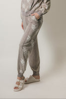 Mystree Mineral Washed Sweatpants with Floral Embroidery in Washed Stone