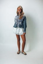 Load image into Gallery viewer, Mystree Mineral Washed Mixed Media with Floral Embroidery Jacket in Washed Black

