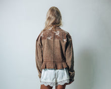 Load image into Gallery viewer, Mystree Mineral Washed Mixed Media with Floral Embroidery Jacket in Washed Toffee
