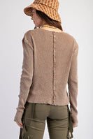 Easel Ribbed Knit Fitted Top in Mocha