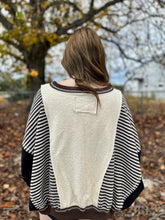 Load image into Gallery viewer, BiBi Heavy Loop Terry Knit OVERSIZED Sweatshirt in Oatmeal/Charcoal Brown/Black ON ORDER
