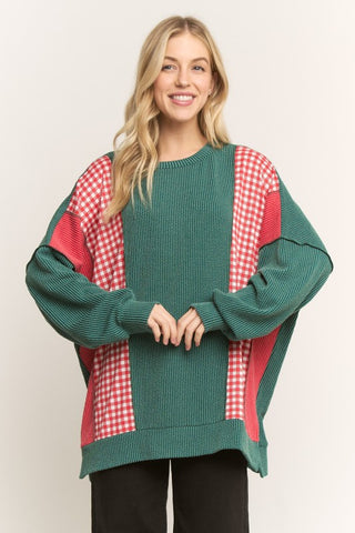HEIMISH Contrasting Ribbed Knit Top in Hunter Green