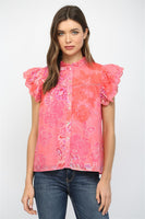 FATE Floral Print Scalloped Ruffle Detail Top in Pink Multi