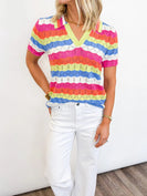 FATE Multi Color Striped Knit Top in Sky Blue Multi