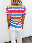 FATE Multi Color Striped Knit Top in Sky Blue Multi