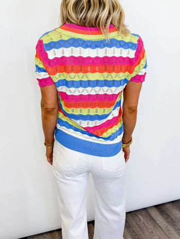 FATE Multi Color Striped Knit Top in Sky Blue Multi