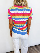Load image into Gallery viewer, FATE Multi Color Striped Knit Top in Sky Blue Multi
