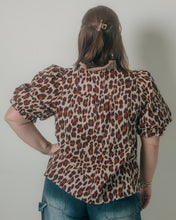Load image into Gallery viewer, entro Leopard Print Top with Contrasting Plaid Print in Ecru
