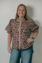 Load image into Gallery viewer, entro Leopard Print Top with Contrasting Plaid Print in Ecru
