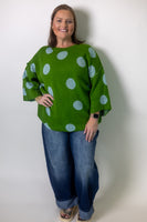 Easel Contrasting Polka-Dot Print Sweater in Green