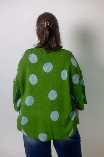Easel Contrasting Polka-Dot Print Sweater in Green