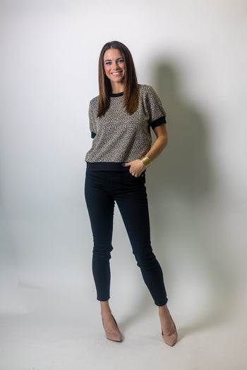 Sunday Edition Puff Sleeve Animal Print Knit Top in Tan Leopard