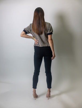 Sunday Edition Puff Sleeve Animal Print Knit Top in Tan Leopard