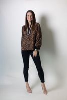 Jodifl Scallop Trim Knit and Lace Accent Leopard Corduroy Top in Taupe