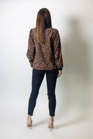 Jodifl Scallop Trim Knit and Lace Accent Leopard Corduroy Top in Taupe