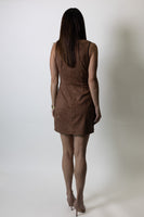 FATE Decorative Bow Detail Faux Suede Mini Dress in Light Brown