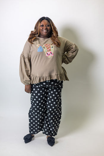 Easel Cow Patch Front Washed Cotton Tunic in Ecru