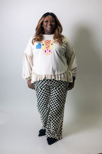 Easel Cow Patch Front Washed Cotton Tunic in Dusty Khaki