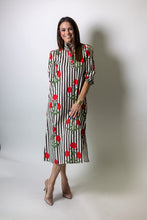 Load image into Gallery viewer, TCEC Contrasting Vertical Stripe and Floral Print Maxi Dress in Brown
