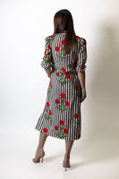 TCEC Contrasting Vertical Stripe and Floral Print Maxi Dress in Brown
