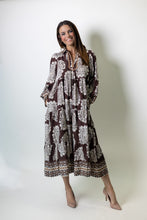 Load image into Gallery viewer, Umgee Paisley Print Tiered Midi Dress in Chocolate
