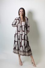 Load image into Gallery viewer, Umgee Paisley Print Tiered Midi Dress in Chocolate
