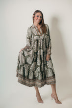 Load image into Gallery viewer, Umgee Paisley Print Tiered Midi Dress in Olive
