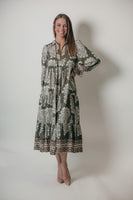 Umgee Paisley Print Tiered Midi Dress in Olive