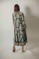 Umgee Paisley Print Tiered Midi Dress in Olive