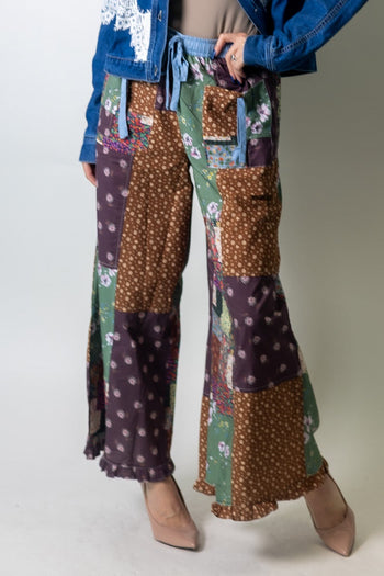 Easel Patchwork Woven Pants in Eggplant