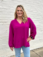 Jodifl Solid Color V Neckline Top in Magenta FINAL SALE