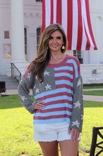 Load image into Gallery viewer, POL Americana Print Lightweight Sweater Top in Pesto/Rust
