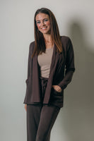 Skies are Blue Brushed Modal Open Cardigan in Espresso