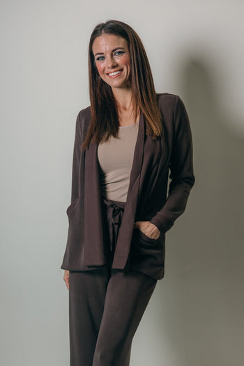 Skies are Blue Brushed Modal Open Cardigan in Espresso