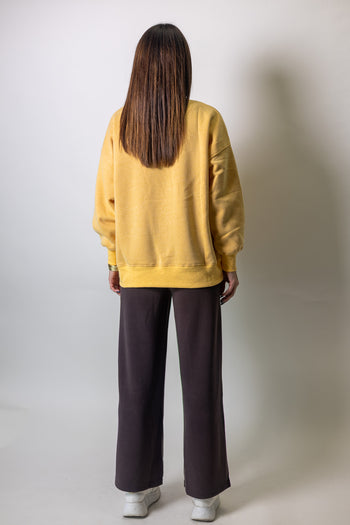 LovLov Luxe Sequin Mallard Duck Oversized Mock Neck Sweatshirt in Mustard