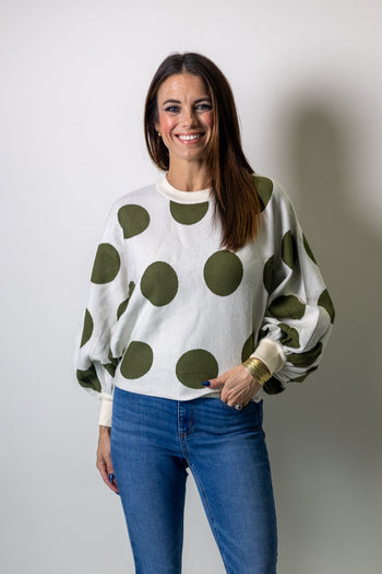mello. OVERSIZED Polka Dot Knit Sweater in Off White