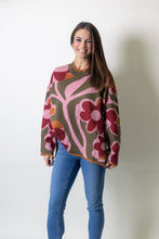 Load image into Gallery viewer, Jodifl Side Slit Hem Floral Pattern Sweater Top in Olive Mix
