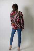 Jodifl Side Slit Hem Floral Pattern Sweater Top in Olive Mix