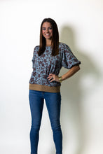 Load image into Gallery viewer, Easel Floral Pattern Washed Top in Dusty Blue
