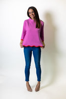 FATE Scallop Edge Detailed Mock Neck Sweater Top in Dusty Orchid Tomato