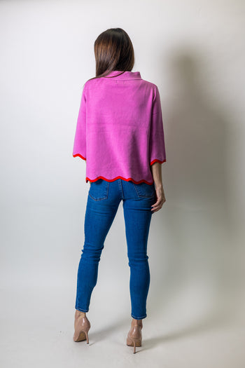 FATE Scallop Edge Detailed Mock Neck Sweater Top in Dusty Orchid Tomato