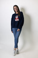 Le Lis Santa Pug Graphic Sweater in Navy