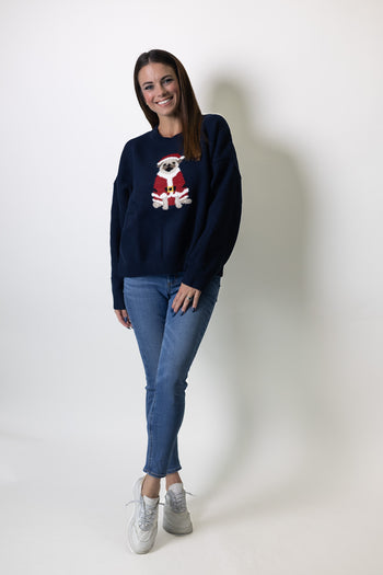 Le Lis Santa Pug Graphic Sweater in Navy